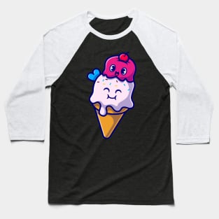 Happy Ice Cream Cone Cartoon Baseball T-Shirt